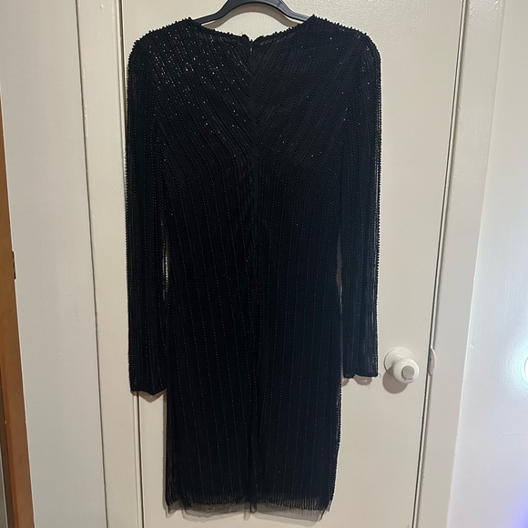LARA 29164 CLASSIC V-NECK BEADED LONG SLEEVE COCKTAIL DRESS NWOT - Picture 6 of 7